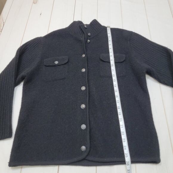 Vintage Tally-Ho thick knit black wool button front sweater cardigan jacket - Picture 3 of 7